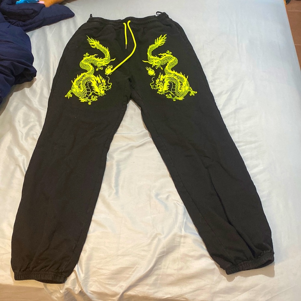 Black and green sweatpants